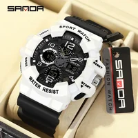 SANDA 3168 Multifunction Clock Relogio Masculino Men Military Watches White Sport Watch  LED Digital 50M Waterproof Watch Men 2