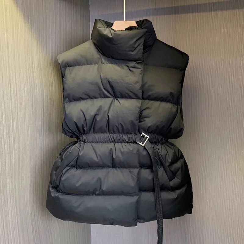 

Korean Style Women Vest 2023 New Winter Fashion Waist Sleeveless Parka Waistcoat