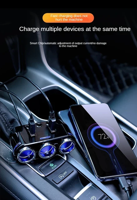 Car Cigarette Lighter Socket Splitter Plug LED USB Phone Charger