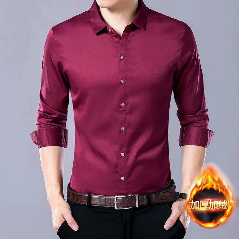 Autumn Winter New Solid Color Fashion Long Sleeve Shirt Man High Street Casual Button England Office Plus Velvet Warm Cardigan