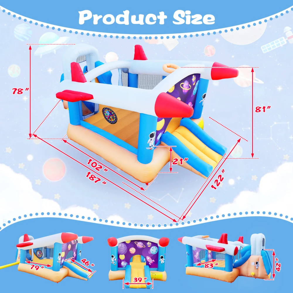6 in 1 Outdoor Indoor Inflatable Bouncer for Kids Target Ball Basketball Slide with Blower