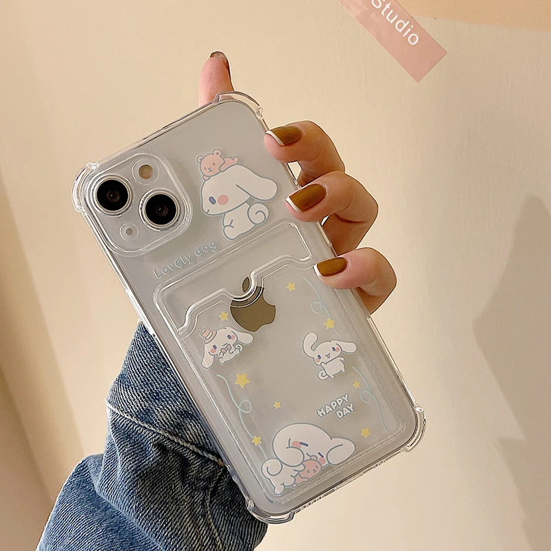 iphone 13 mini silicone case For iPhone 13 pro max 13 mini case Cartoon dog Cover For iPhone 11 12 Pro X XR XS Max 7 8Plus Transparent Card Holder Phone Case iphone 13 mini flip case