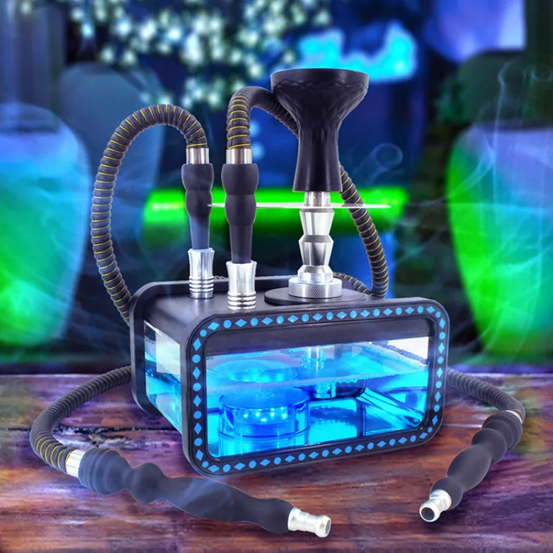 Hookah full set Hot Selling Acrylic Tank Hookah Kit Double Tube Pipe Household With LED Light For Two Smoking Set