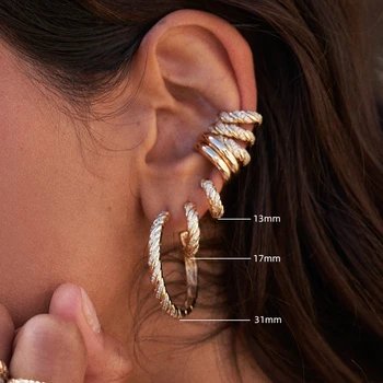 Vintage Gold Plated CZ Zircon Twist Hoop Earrings for Women Stackable Large Small Circle Earring Statement Jewelry Girls Gift