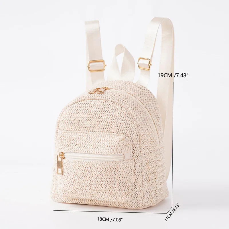 Embroidery Name Women's Backpack Grass Woven Bag Fashion Weaving Fashion Backpack Bag 4