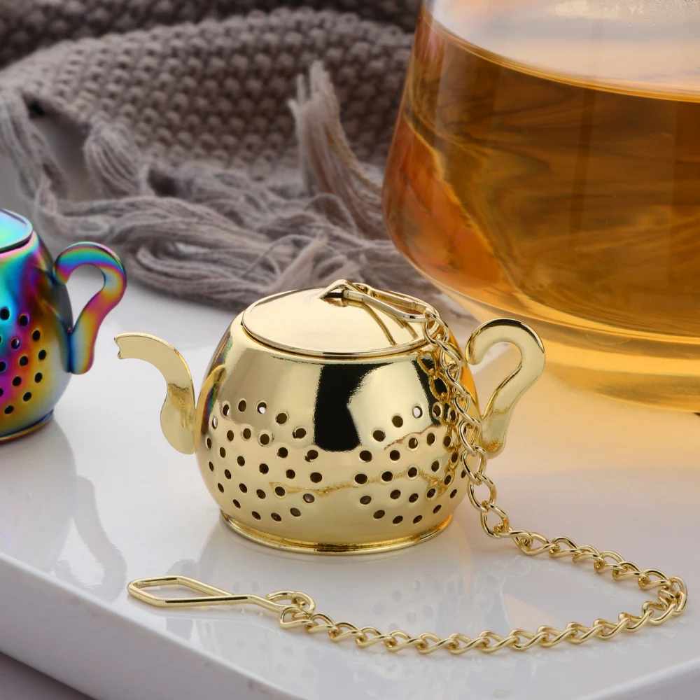 1pc Tea Strainer Stainless Steel Creative Reuse Teapot Shape Bulk Infuser Scented
