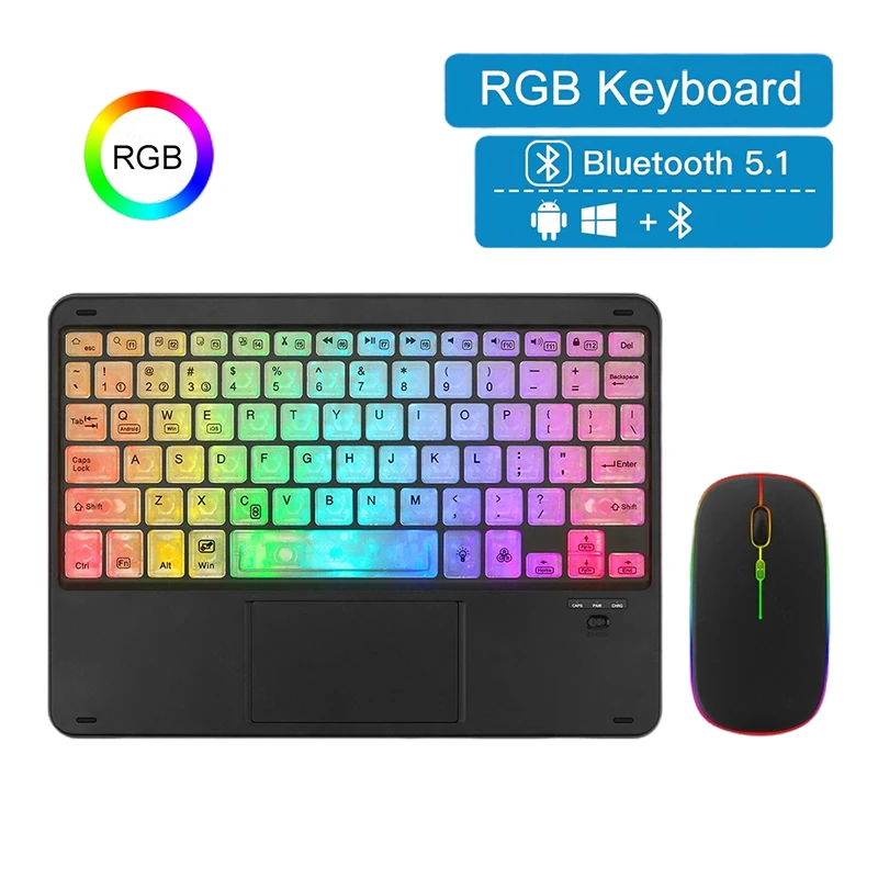 Touchpad e Mouse sem Fio Bluetooth Teclado Retroiluminado Arco-íris para Ipad Ios Android Windows Espanhol Coreano Rgb
