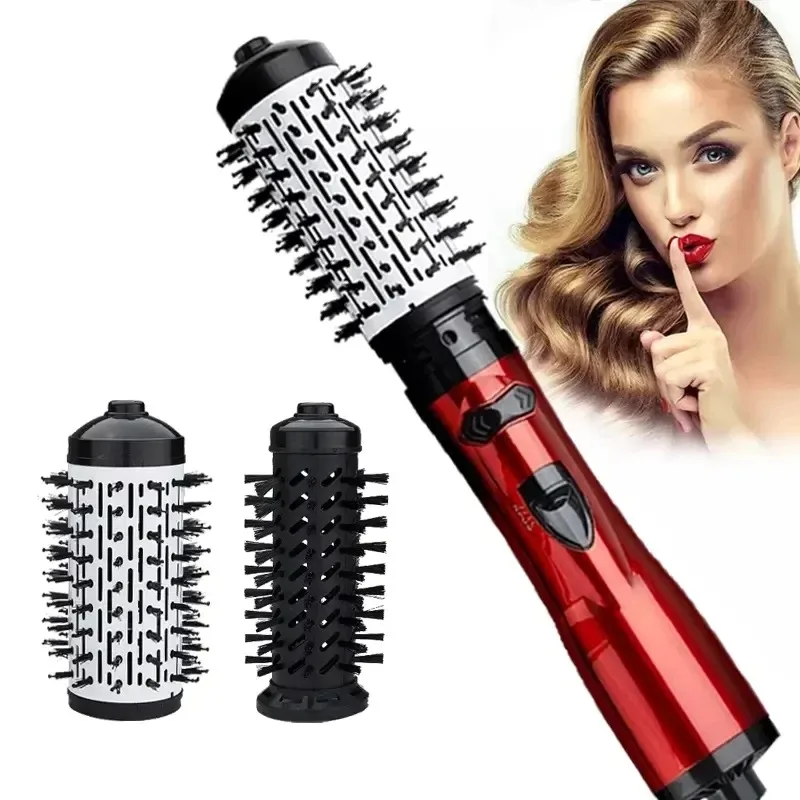 2 Replaceable Head 360 Rotating AirFlow Hot Air Brush Hair Straightener Curler Iron Volumizer Blowers Electric Hair Dryer Comb