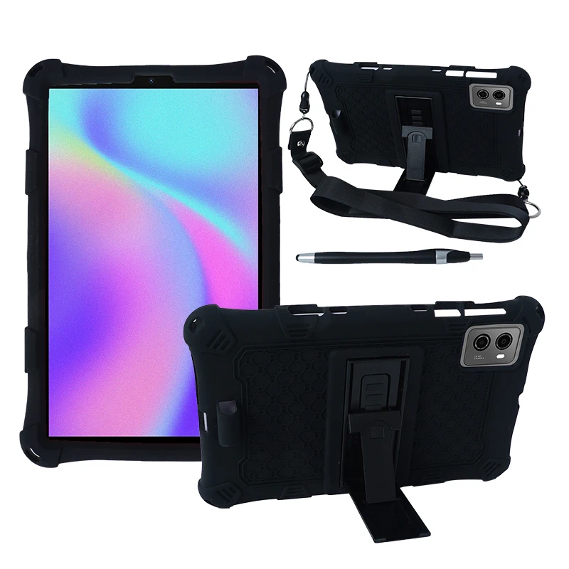 Universal Kids Safe Soft Silicone Kickstand Case with Shoulder Strap