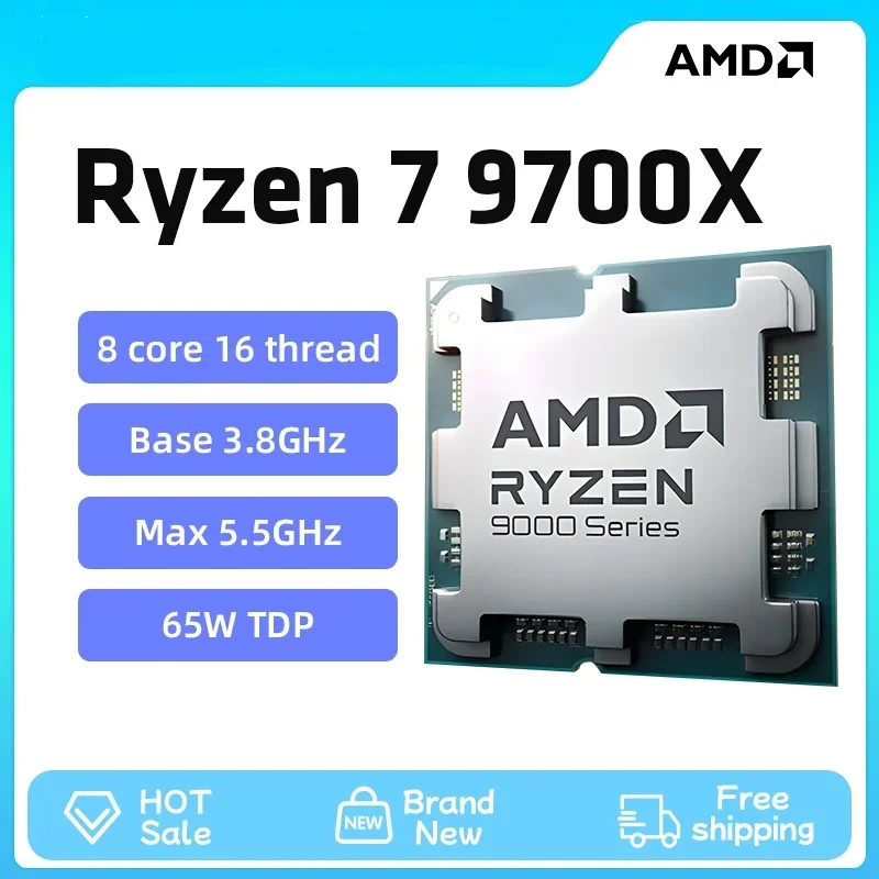 Ryzen 7 9700X CPU R7 9700X Processor for B650 X670E X870 3.8 GHz up to 5.5GHz 8-Core 16-Thread Socket AM5 9000 Series Bulk CPUs