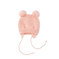 Cute Knitted Pompom Baby Hat Thick Warm Girl Boy Beanie Winter Ear Warm Cap Set Kids Gloves Hats Bonnet Muts For Newborn 4