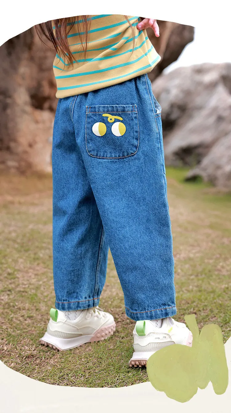 Description Picture 4 of itemAmila Baby Pants 2024 Autumn New Girls High Quality Cotton Breathable Loose Casual Solid Color Versatile Children's Soft Jeans