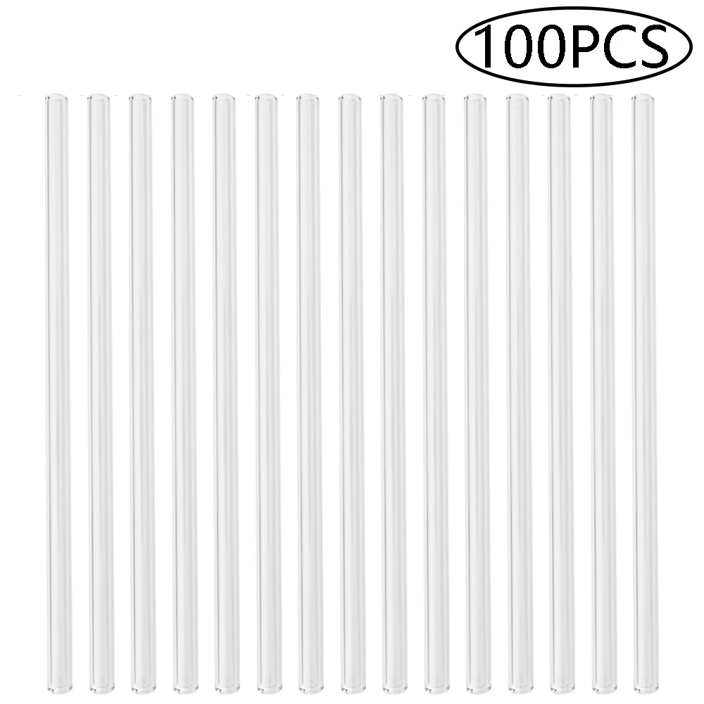 Drinking Straws Glass Straw Set 100Pcs Reusable Drinking Straw High Borosilicate Glass Straw Smoothies Cocktails Bar Accessories