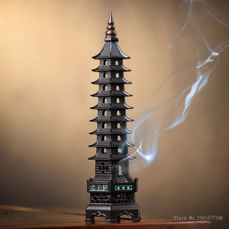 

Incense Burner Zinc Alloy Nine Story Tower Fragrance Stove Home Indoor Living Room Tea Ceremony Crafts Retro Zen Decorations 1PC