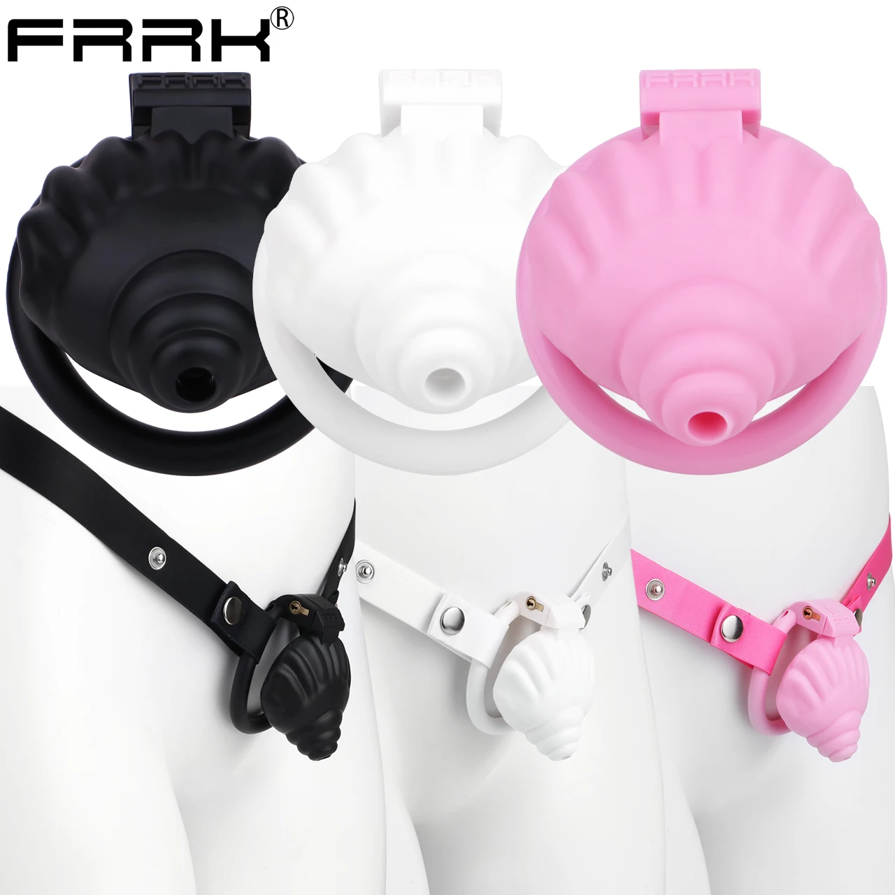 FRRK Sissies Seashell ABS Resin Male Chastity C age Device with Elastic Chastity Belt for Femboy Man 18+ Adult Sex Products Shop