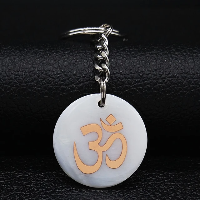 Yoga OM Symbol Key Ring Shell Stainless Steel Silver Color Buddhist Indian  Hindu Amulet Keychain Jewelry