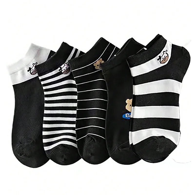 5 paia di calzini bassi con stampa di mucca da donna, estivi, corti, cartoni animati, calzini alla caviglia, carino Asakuchi, traspiranti, per ragazza, piedi, Sokken Set_voghion.com