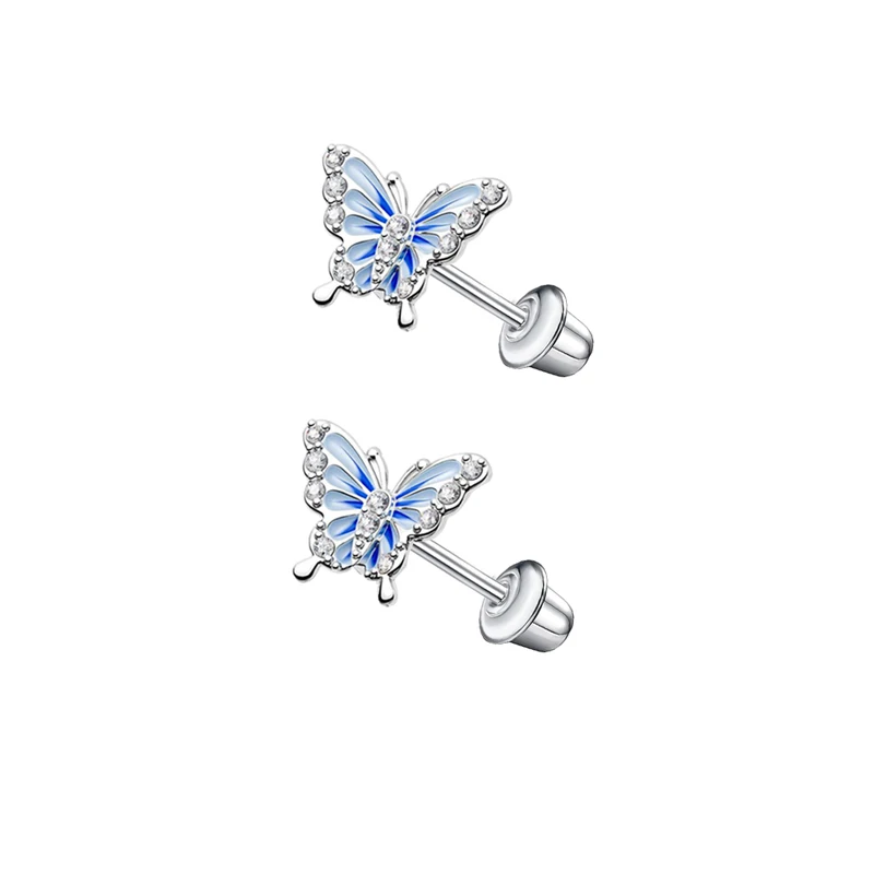 2pcsc Mini Crystal Butterfly Sweet Stud Earrings for Women Flower Helix Cartilage Tragus Lobe Teen Ear Piercing Jewelry Ear Stud