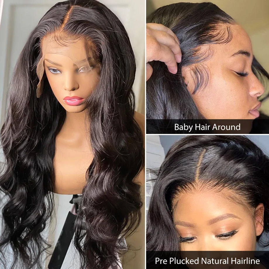 360 Full Lace Wig Human Hair 32 inch Body Wave Transparent HD Lace Frontal Wigs 180% 13x4 Lace Front Human Hair Wigs Pre Plucked 4