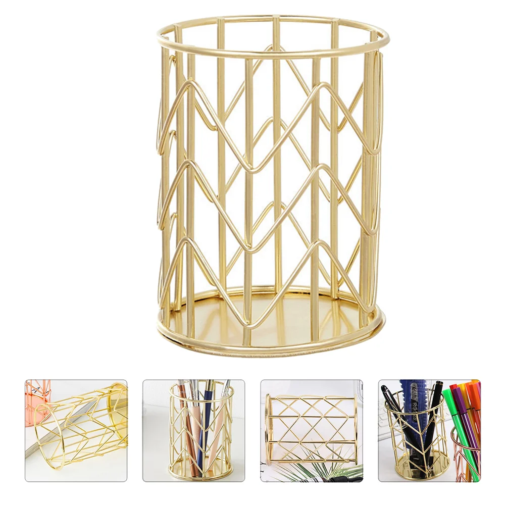 Premium Multipurpose Pen Holder Rose Gold Iron Wire Desktop Storage Box for Pens Makeup Brushes and More 5