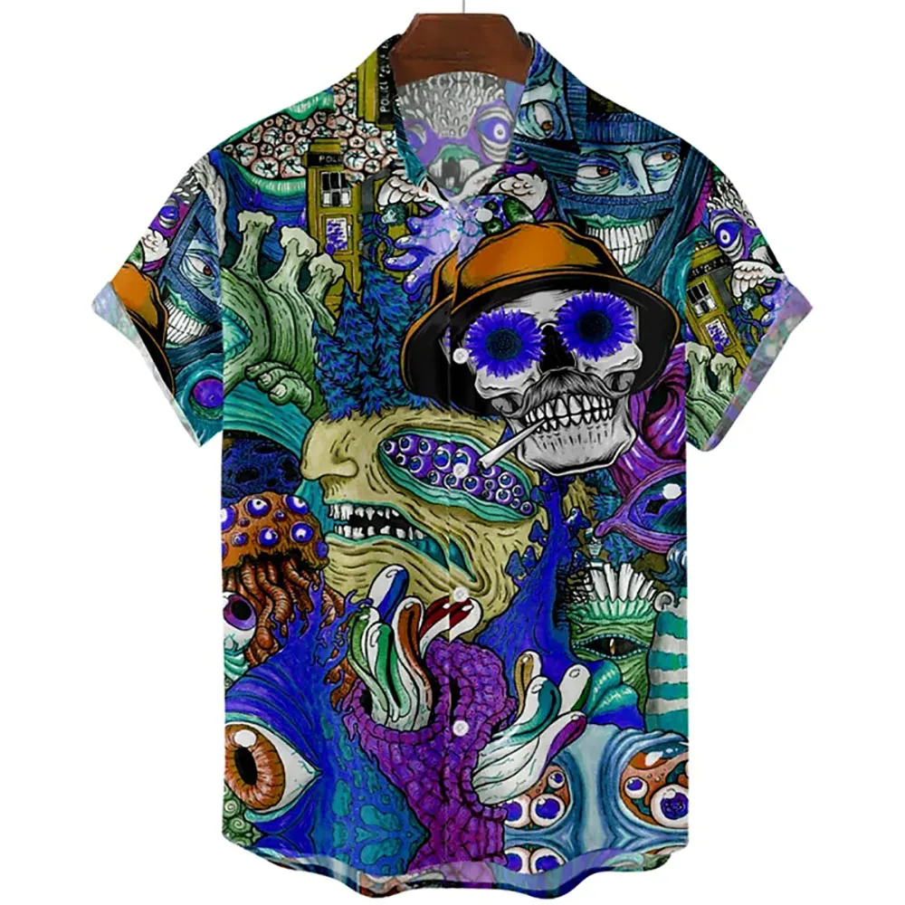 Hawaiian Shirts Men Summer Casual Short Sleeve Fashion Street Party Tops Oversized 5XL
