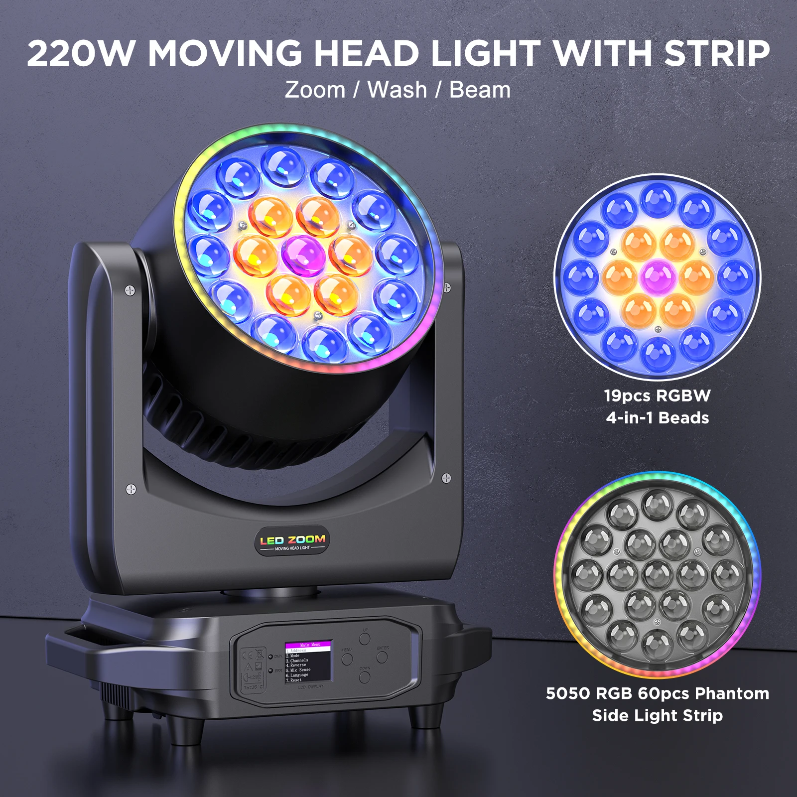 Yiflamefly 220W Zoom Wash Moving Head Lights 19X8W LED RGBW Stage