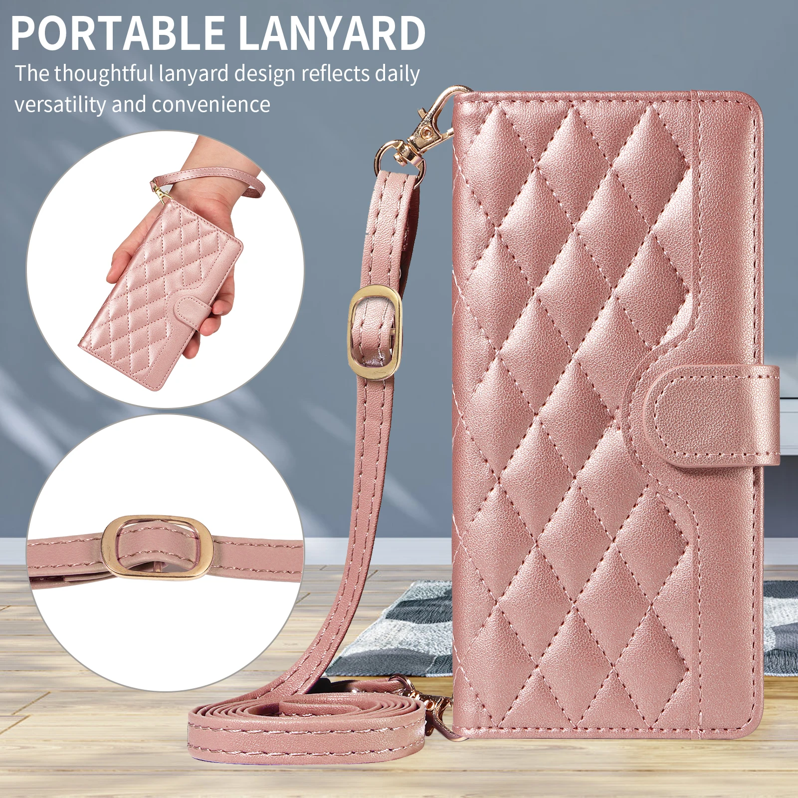 Diamond Grid Leather Wallet Phone Case with Card Slots