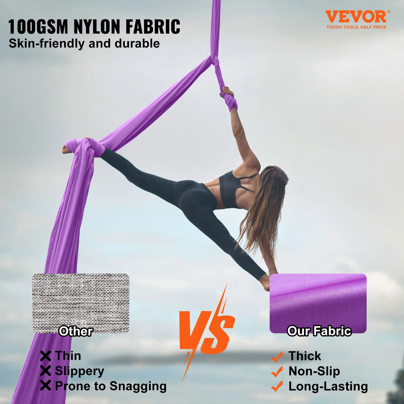 VEVOR 8.7/11 Yards Aerial Yoga Hammock & Swing Yoga Starter Kit Aerial Silk Fabric Yoga Strap Accessory for All Levels Fitness 2