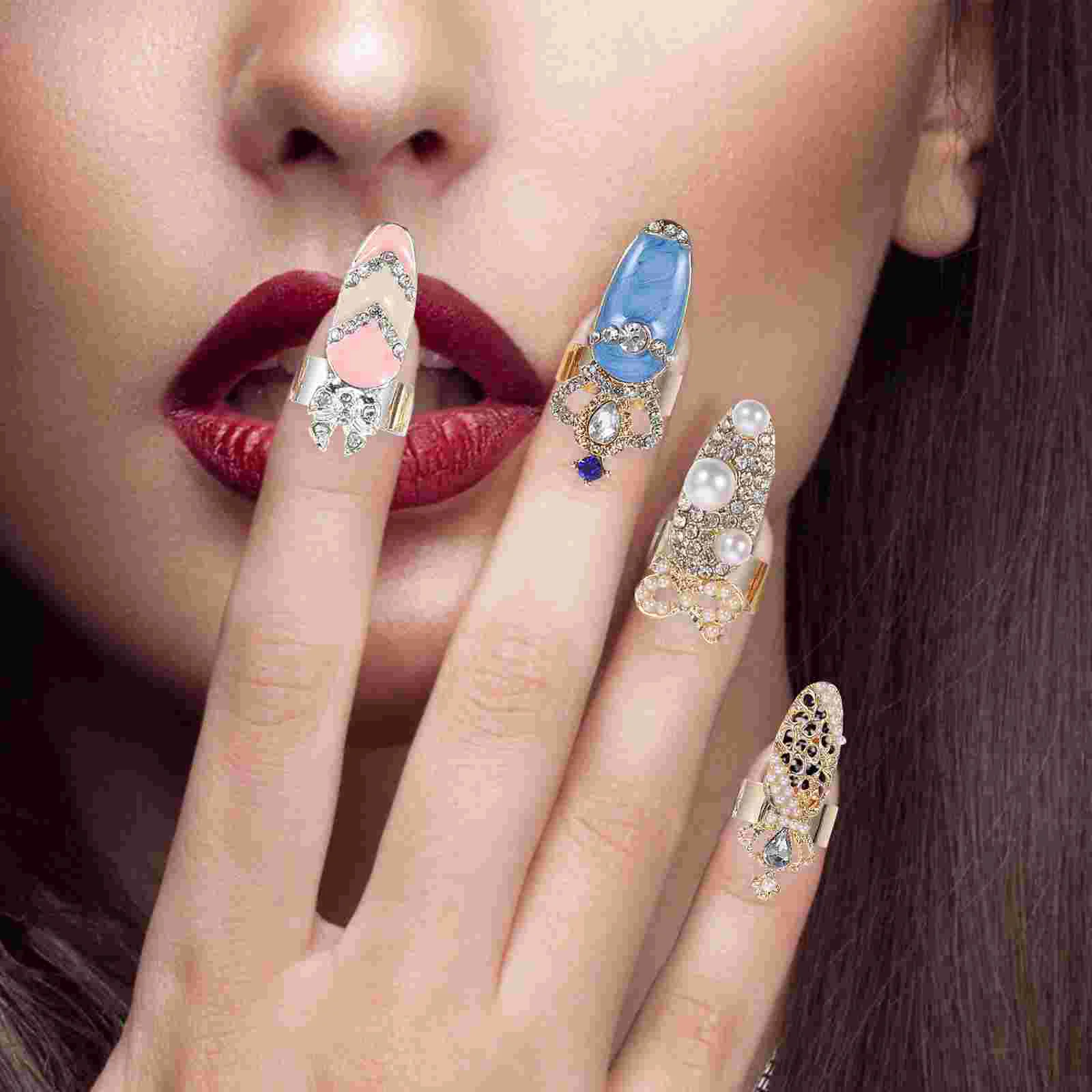 

12 Pcs Nail Set Ring Decorations Charms Rings Jewelry Fingertip for Women Manicure Knuckle The Open Nails Creative