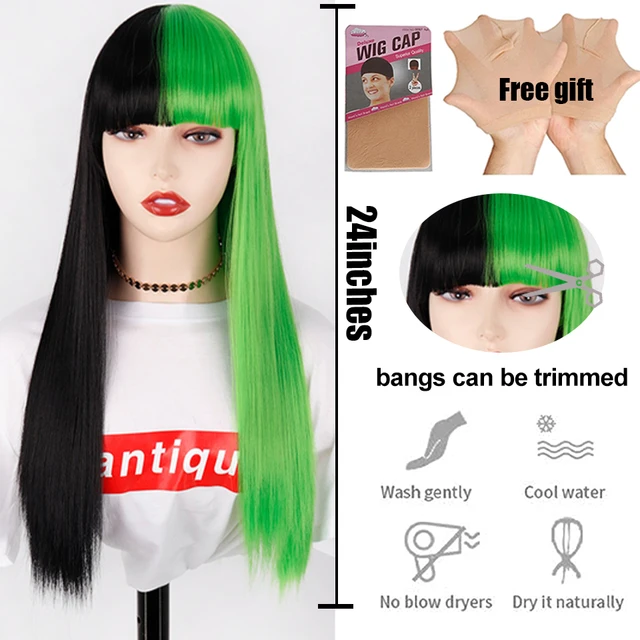 Synthetic Hair Pink and Black Wig Two layers of Wigs Long Straight hair Cosplay Wig Two Tone Ombre Color Women Wigs Lolita Wig P1B/27