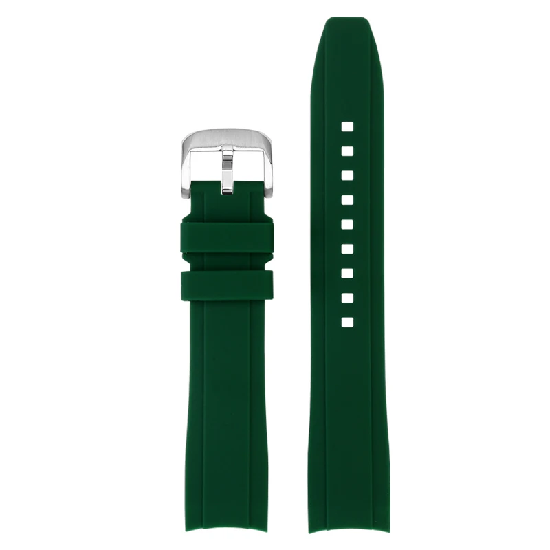 Curved Waterproof Silicone Watch Strap - Men's Soft 22mm Rubber Band Bracelet