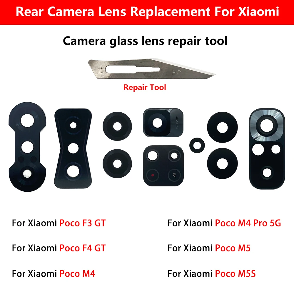 

20 Pcs For Xiaomi Mi Poco C40 F3 F4 X4 GT M4 M5 M5S X4 X5 Pro 5G Back Rear Camera Lens Glass Cover With Adhesive Sticker Repair