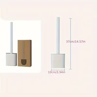 Silicone Toilet Brush Set with Removable Long Handle - Wall Mounted Household Cleaning Tool, Plastic, Reusable 2