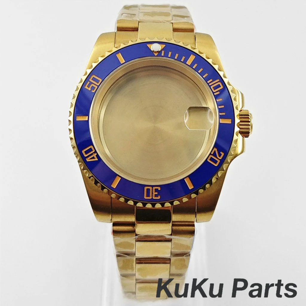 Gold 40MM Oyster Bracelet Sapphire Glass Waterproof Watch Case with 28.5mm Dial Compatibility