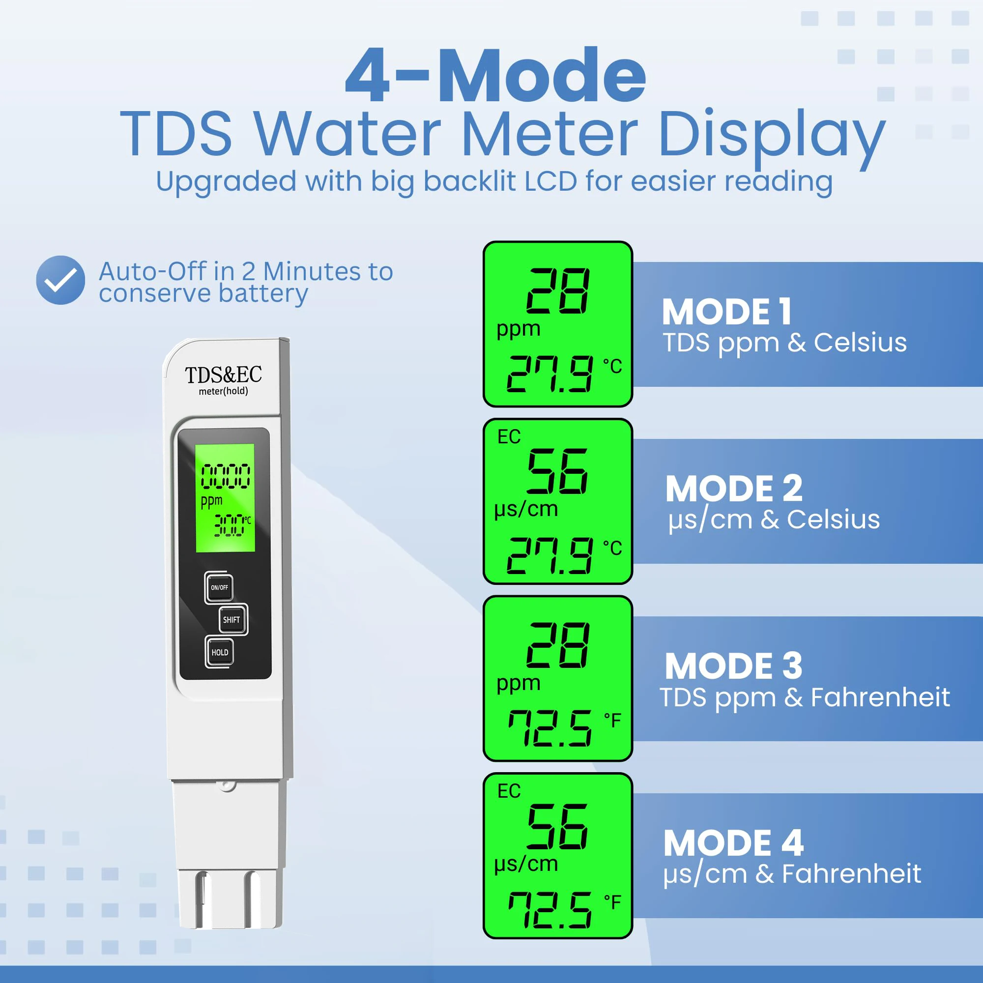 4 in 1 TDS Meter TDS EC Temperature(&deg;C,&deg;F) Meter Instant Read Digital Water Testing Kits for Drinking Water Tap Well RO/DI water tester water quality detector