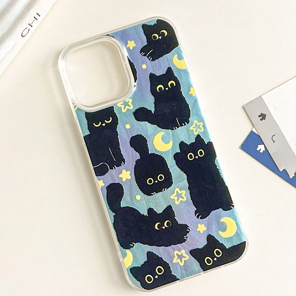 Charming Moonlit Black Cat Silicone Phone Case - Universal Fit