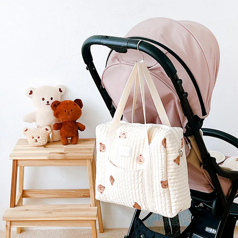 Cotton Mom Bag Organizer Cute Bear Embroidery Mommy Bag Zipper Newborn Baby  Diaper Bag Nappy Pouch Travel Stroller Storage Bags - AliExpress