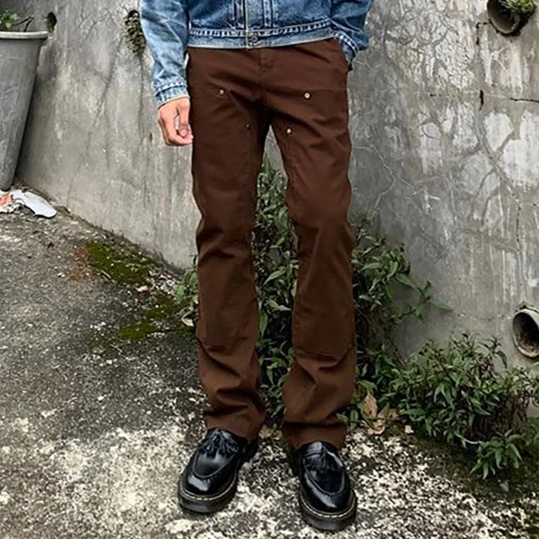 American Street Fashion Big Pocket Overalls Loose Casual Design Straight Men'S Clothing Pants High Street Retro Denim Trousers