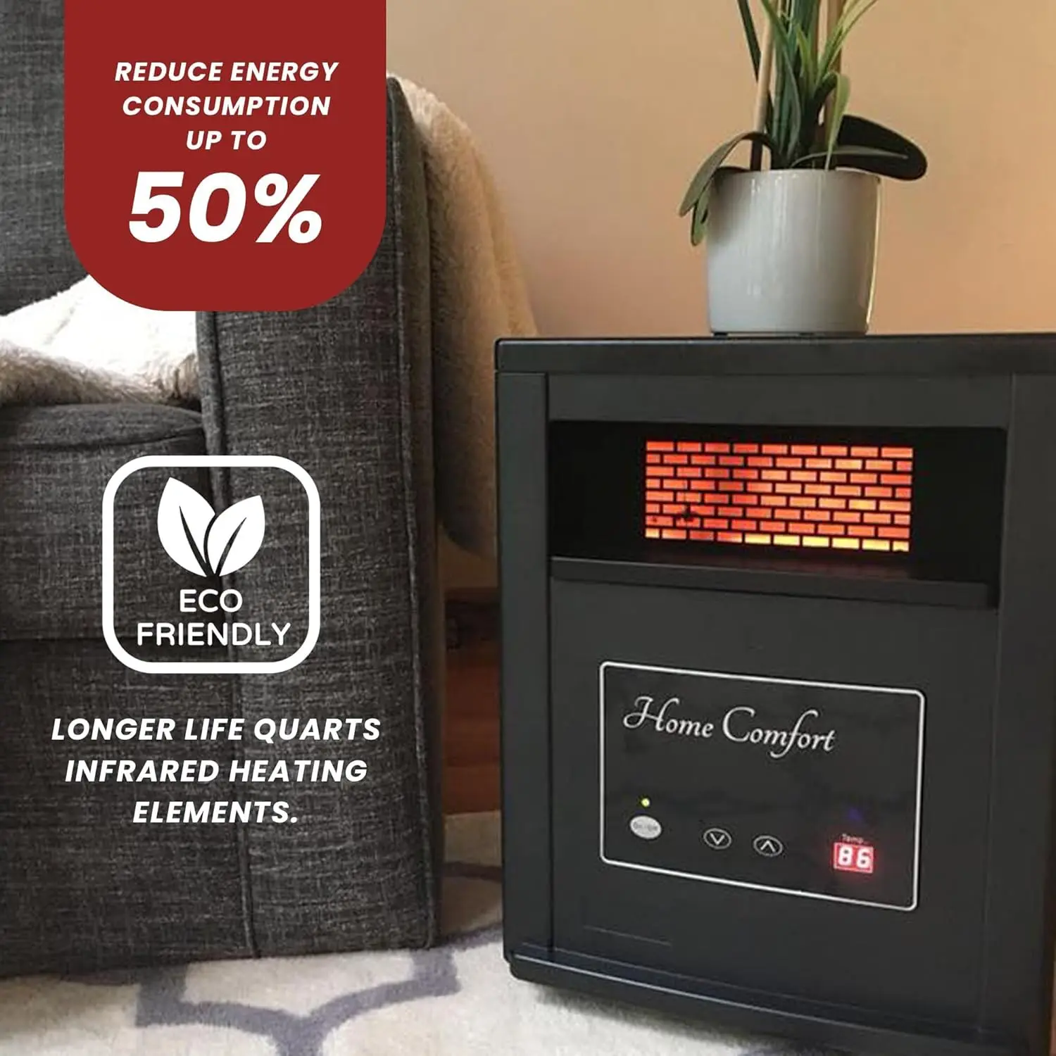 1500w Infrared Heater-Energy Efficient Space Heater for Year-Round Indoor Warmth, With Thermostat and Remote Control, Portable