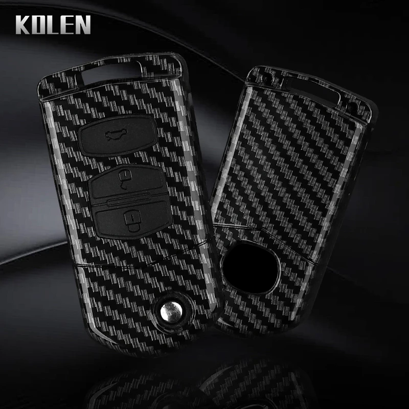 Premium Carbon Fiber Car Flip Key Case Cover - Enhanced Protection and Style