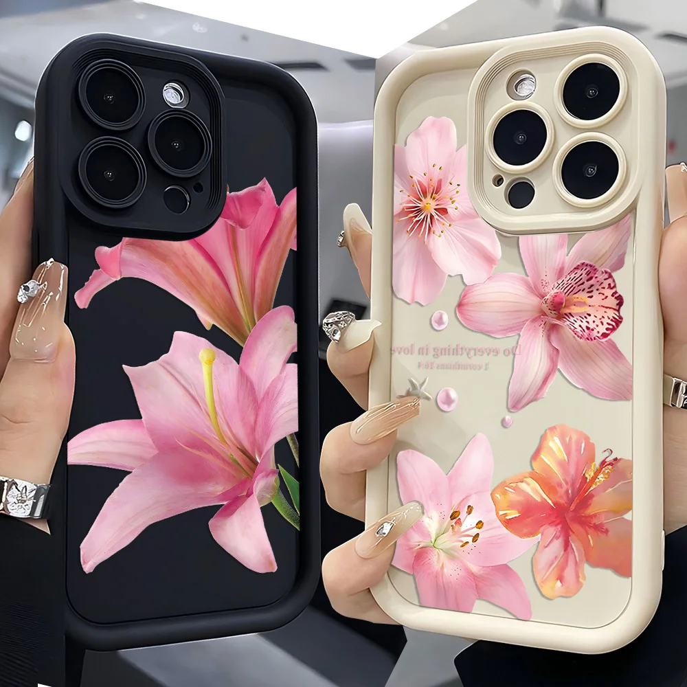 Elegant Blue Lily Pattern Soft Silicone Phone Case