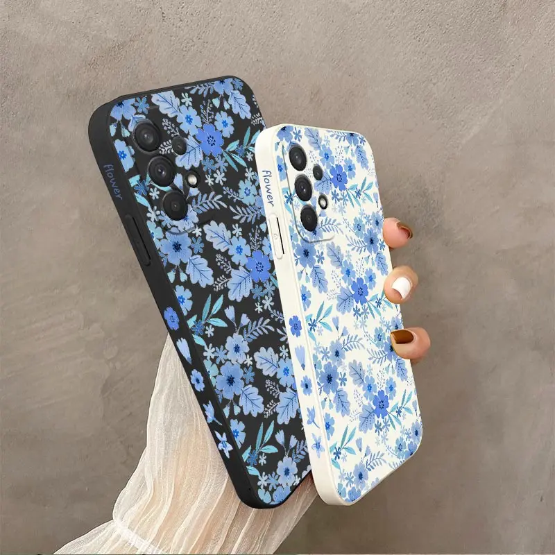 Elegant Blue Floral Silicone Phone Case - Chic and Durable Design