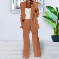 Women’s Sets Two 2 Pieces Sale Casual Pocket Single Button Blazer Jackets& High Elastic Waist OL Workwear Wide Leg Pant Suits