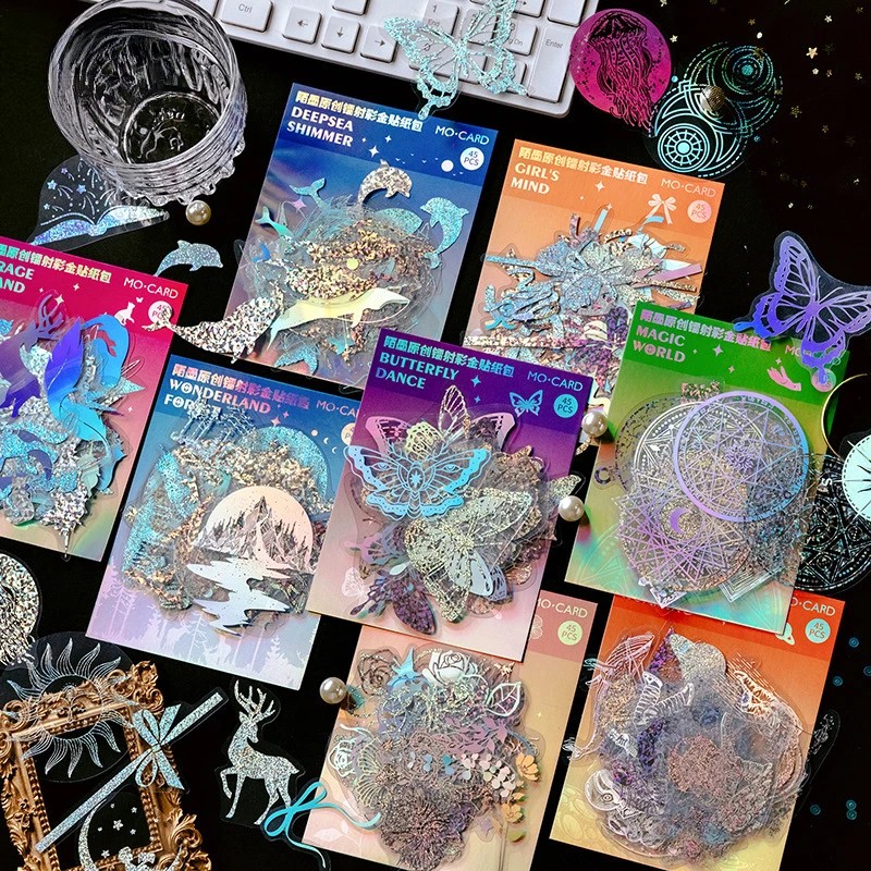 

45PCS Glitter Dream Series Momo PET Sticker Pack Creative Handbook Hot Stamping Laser Decorative Stickers