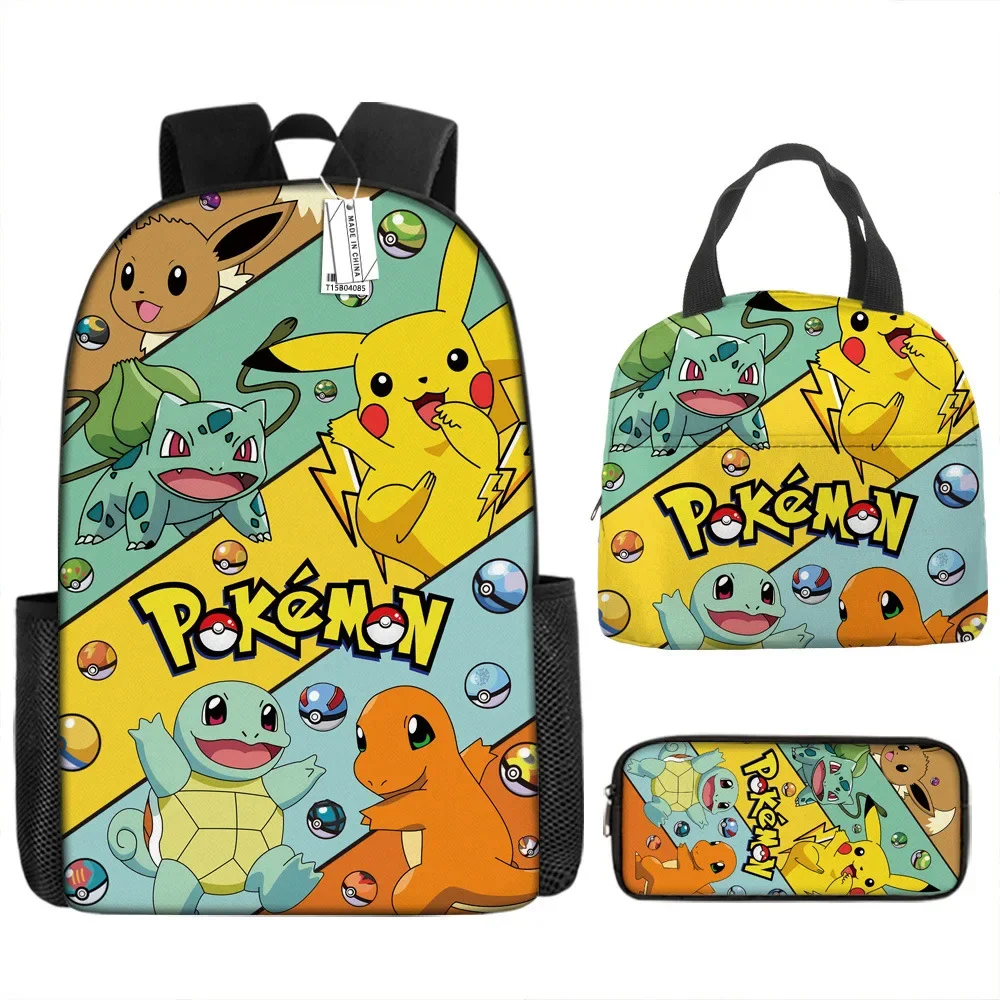 

Pokémon Pikachu Backpack Pokémon Primary and Secondary School Students Anime School Bag Portable Meal Bag Set Three-piece Set