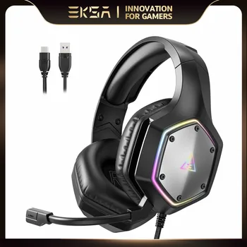 EKSA-E1000 RGB PC 게이밍 헤드폰, 마이크 포함, 7.1 서라운드 USB, C타입 유선 헤드셋, PS4, PS5, 휴대폰, 스위치용, V2