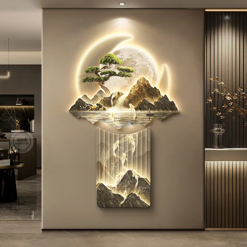 Modern Living Room LED Landscape Fish Wall Light Luxury Home Decor Corridor Lighting Fixtures Creative Remote Control Wall Lamps