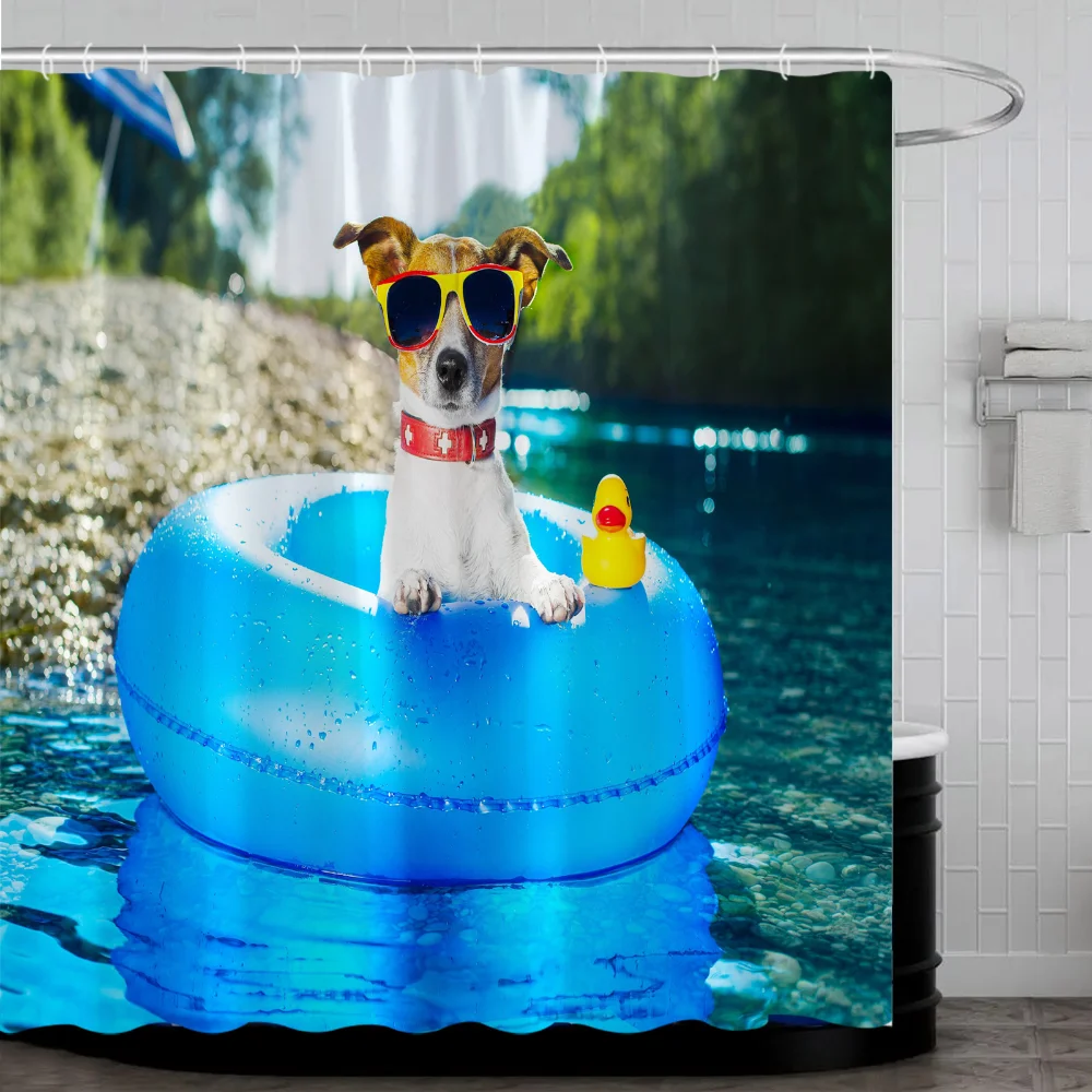 Funny By Ho Me Lili Shower Curtain Set Hippie Cat Riding Weird Shark  Fishing On Ocean Wave For Bathroom Decoration With Hooks - AliExpress