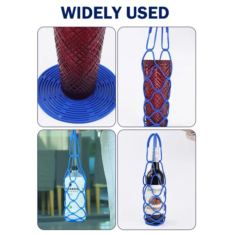 Silicone Reusable Drink Tote Bag with Cup Mat and Mesh Basket