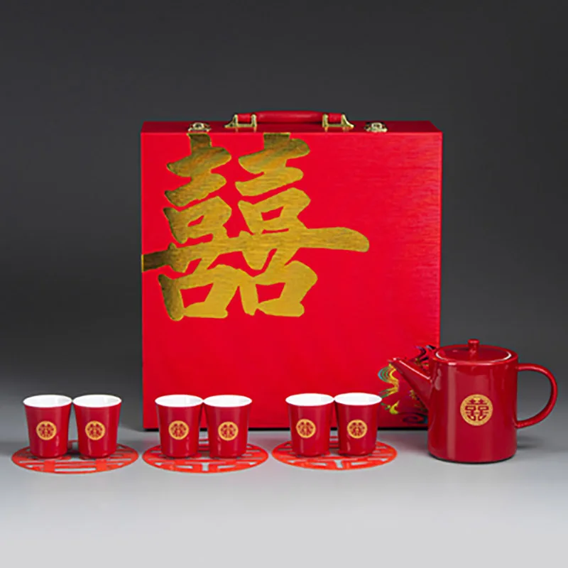 Chinese Traditional Wedding Ceramic Tea Set, Double Happiness Teapot Cup, Household Drinking Utensils, Teaware, Newlywed Gifts